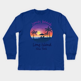 Retro Cool Jones beach long island New York Kids Long Sleeve T-Shirt